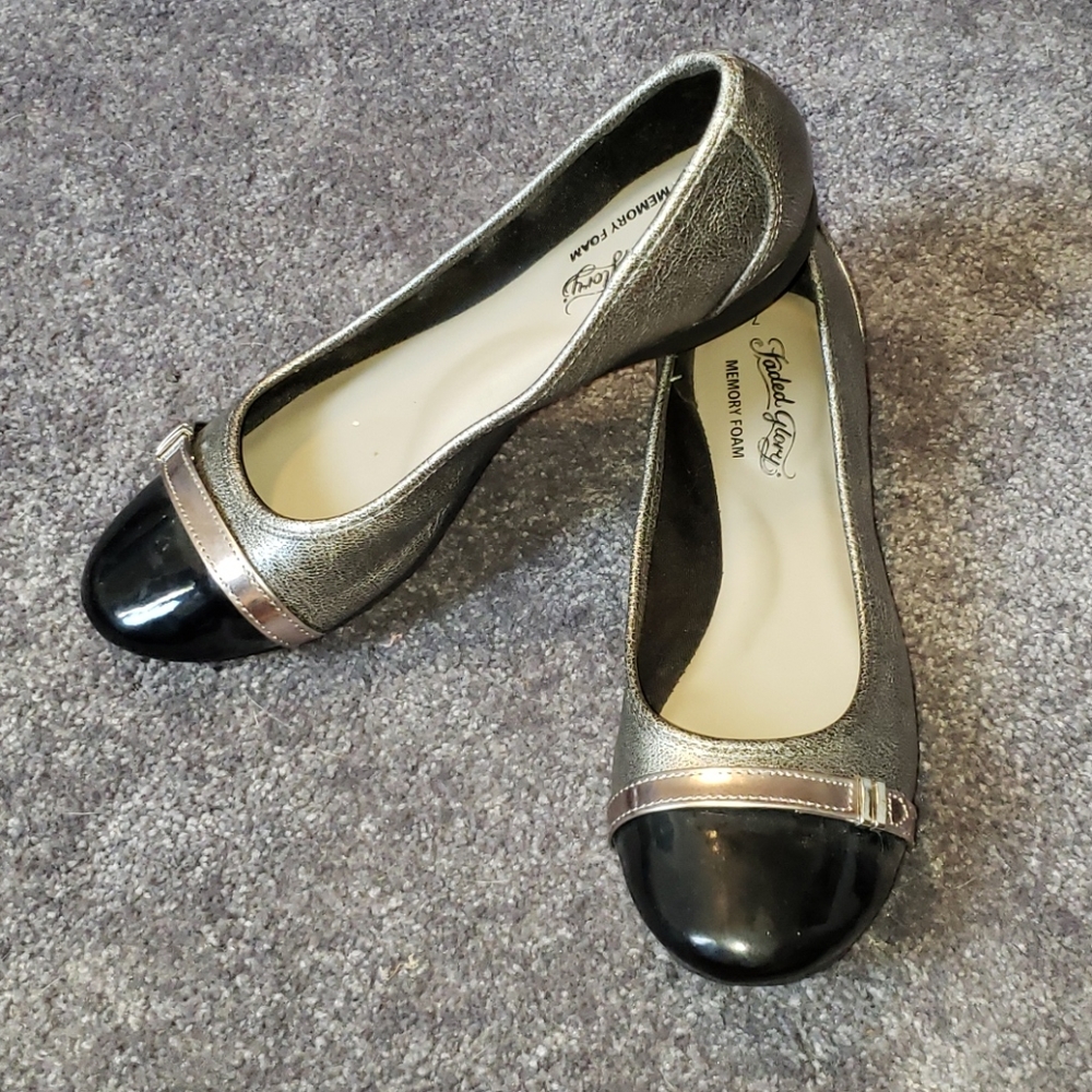 Silver and black flats